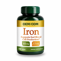 Complément alimentaire pour adultes au fer 65 mg avec logo personnalisé, favorise la production de globules rouges pour la santé des adultes