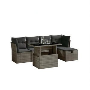 6 Piece Garden <b>Sofa</b> Set Gray Pe Rattan Outdoor Furniture Adjustable <b>Feet</b> Contemporary Design - Product Image 1