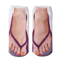 Mode femmes filles chaussettes imprimées 3D drôles tongs Design chaussettes sandales nouveauté