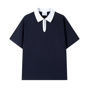 Polo de hombre de algodón de 230 g con media cremallera, novedad de primavera, marca de moda, holgado, con contraste de color, manga corta, para parejas - Product Image 4