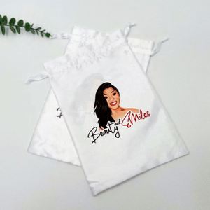 Bolsas de Satén Blancas Personalizadas para Almacenamiento de Pelucas, Bolsas de Embalaje con Cordón para Extensiones de Cabello, Bolsas de Satén para Cabello Virgen - Product Image 2