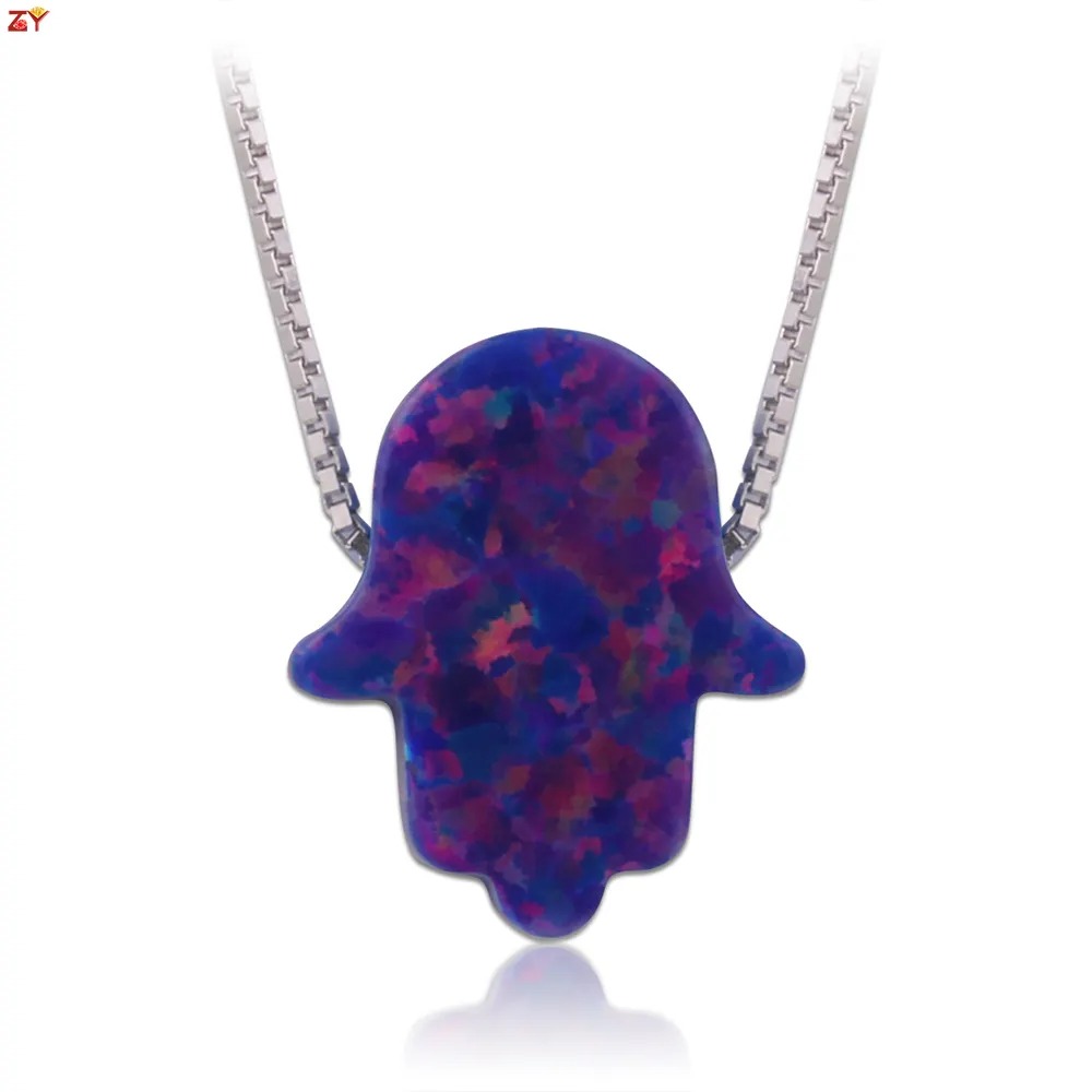 Zhengyong jewelry factory supply S925 sterling 18 inches chain with flash hamsa shape opal deep purple pendant necklace