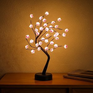 مصباح مكتب <span class=keywords><strong>LED</strong></span> ثلاثي الأبعاد على شكل شجرة زهر البرقوق يعمل ببطارية AAA مع تحكم باللمس، إضاءة دافئة بيضاء، قاعدة من البلاستيك ABS، هدية جميلة للديكور - Product Image 1