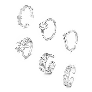 Stainless Steel <b>Open</b> <b>Ring</b> Set With Hollow Plant Design Adjustable Stackable <b>Rings</b> For Daily Wear Unisex Casual Style - Product Image 4