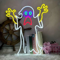 Enseigne néon LED colorée en forme de fantôme drôle et effrayant, lampe murale suspendue pour la décoration d'Halloween, de la maison, du dortoir, du club, de la fenêtre et des fêtes