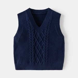 2024 Collection hiver nouveaux garçons col en v couleur unie Jacquard tricot gilet enfants <span class=keywords><strong>pull</strong></span> sans manches pour la livraison directe en gros - Product Image 6