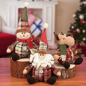 Cute Christmas Fat Snowman and Reindeer Plush Doll with Button Hanging Ornament Decoration for Christmas <b>Tree</b> Plaid Style - Product Image 1