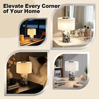 Lampe de table en marbre rechargeable avec abat-jour en lin, sans fil, à intensité variable au toucher, lumière d'ambiance de chevet, lampe de bureau cylindrique de luxe