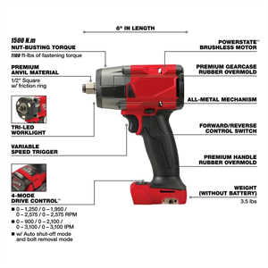 Llave de <span class=keywords><strong>Impacto</strong></span> Inalámbrica de 1500NM, Alto Torque, Alta Portabilidad y Durabilidad, para Uso Automotriz e Industrial, sin Escobillas - Product Image 4