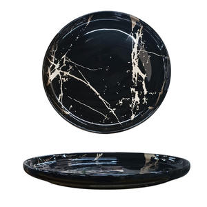 Assiette à dessert en porcelaine noire marbrée, diamètre [indiquer le diamètre] 20CM, EFFET MARBRE NOIR - Product Image 1