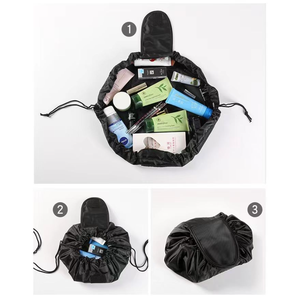 Pochette de maquillage à cordon de serrage, pliable à plat, trousse de toilette de voyage, organiseur de cosmétiques magique avec poche zippée cachée pour femmes et filles, cadeau - Product Image 4