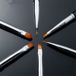 Metal Handle Nylon Nail Art Brush Set Liner Flat Petite Shape Aluminum Ferrule Brushes for Gel Manicure - Product Image 3