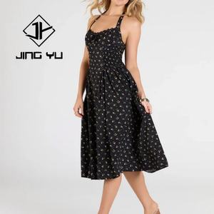 ชุดเดรสลำลองแบบผูกคอ ลายดอกไม้ คุณภาพสูงจากโรงงานผู้ผลิต (OEM)  ผ้าเรยอนวอยล์ 100%  แบบสั่งตัดได้  ความยาวปานกลาง เหมาะสำหรับงานปาร์ตี้ - Product Image 2