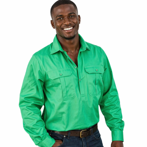 <span class=keywords><strong>Chemise</strong></span> de travail en sergé de coton épais pour homme, à demi-boutonnage, durable, style <span class=keywords><strong>cargo</strong></span> d'été <span class=keywords><strong>avec</strong></span> broderie - Product Image 2
