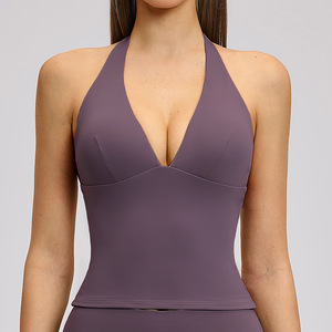Top Deportivo Halter con <span class=keywords><strong>Espalda</strong></span> Descubierta 2026, Ropa Deportiva <span class=keywords><strong>para</strong></span> Mujer con Etiqueta Personalizada, Colores Marrón y Nude - Product Image 6