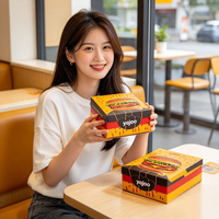 Boîte à hamburger personnalisée avec logo imprimé, vente en gros, boîte à hamburger jetable en papier pour emballage de restauration rapide