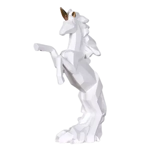 Nordic classic animated animal sculpture resin office decorative items white black jumping unicorn home craft