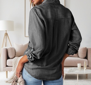 <span class=keywords><strong>Camicia</strong></span> autunnale Casual in Denim a maniche lunghe da donna con colletto a punta - Product Image 3