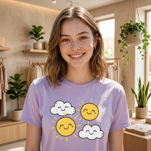 เสื้อยืดคอกลมผ้าเจอร์ซีย์สีลาเวนเดอร์สำหรับผู้หญิง ผลิตจากโพลีเอสเตอร์/คอตตอน พิมพ์ลายการ์ตูนน่ารัก เหมาะสำหรับใส่ลำลองช่วงฤดูร้อน แขนสั้น - Product Image 1