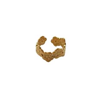 Fashion <b>Rings</b> 316L Stainless Steel PVD Gold Plating Sustainable Resistant Floral Design Adjustable Band - Product Image 1