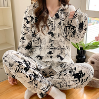 Vêtements de détente 2 pièces imprimés fleurs douces pour femmes haut à revers à manches longues et pantalon long ensemble décontracté confortable pour le printemps automne