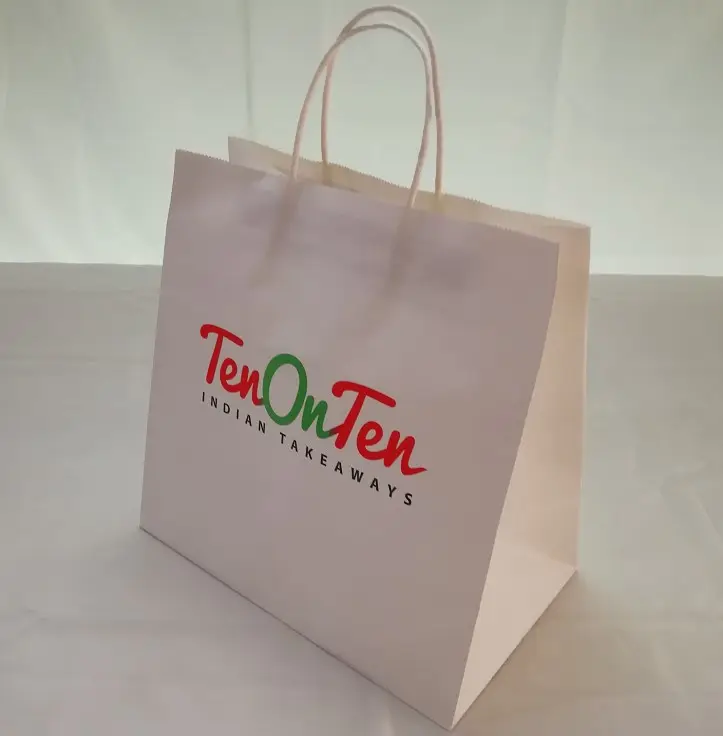 थोक निर्माताओं कस्टम OEM मुद्रण सस्ते शॉपिंग पुनर्नवीनीकरण सफेद क्राफ्ट पेपर बैग