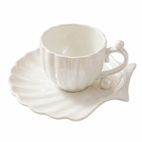 Ensemble tasse et soucoupe en porcelaine nacrée motif coquillage sirène, finition dégradée de luxe, pour café, thé, service de table de l'après-midi, cadeau