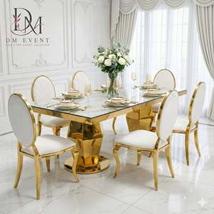 Silla de banquete ovalada de acero inoxidable dorado al por mayor con respaldo alto y tapicería con costuras en abanico para eventos de bodas y hoteles - Product Image 2