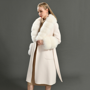Cappotto da <span class=keywords><strong>Donna</strong></span> Elegante Lungo Stile <span class=keywords><strong>Trench</strong></span> di Lusso in Cashmere Double Face con Grande Collo di Pelliccia Vera di Volpe, Cappotto di Lana Autunnale e Invernale - Product Image 6
