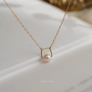 <b>14K</b> <b>Gold</b> Wrapped Natural Round Pearl Necklace for Women Square Simple Collarbone <b>Chain</b> with Temperament Trendy Fashion Accessory - Product Image 2