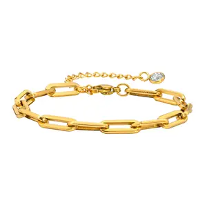 18K PVD Gold Plated Stainless Steel Paper Pin Zirconia Charm Bracelet for Women Wholesale Jewelry