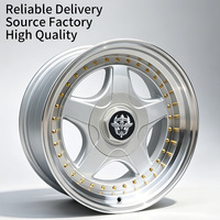 Jantes Flowtone JDM Retro Stance 17x8.5 Argentées à Lèvre Usinée et Rivets Dorés 4x100/114.3 pour Voitures Tunées Honda Toyota