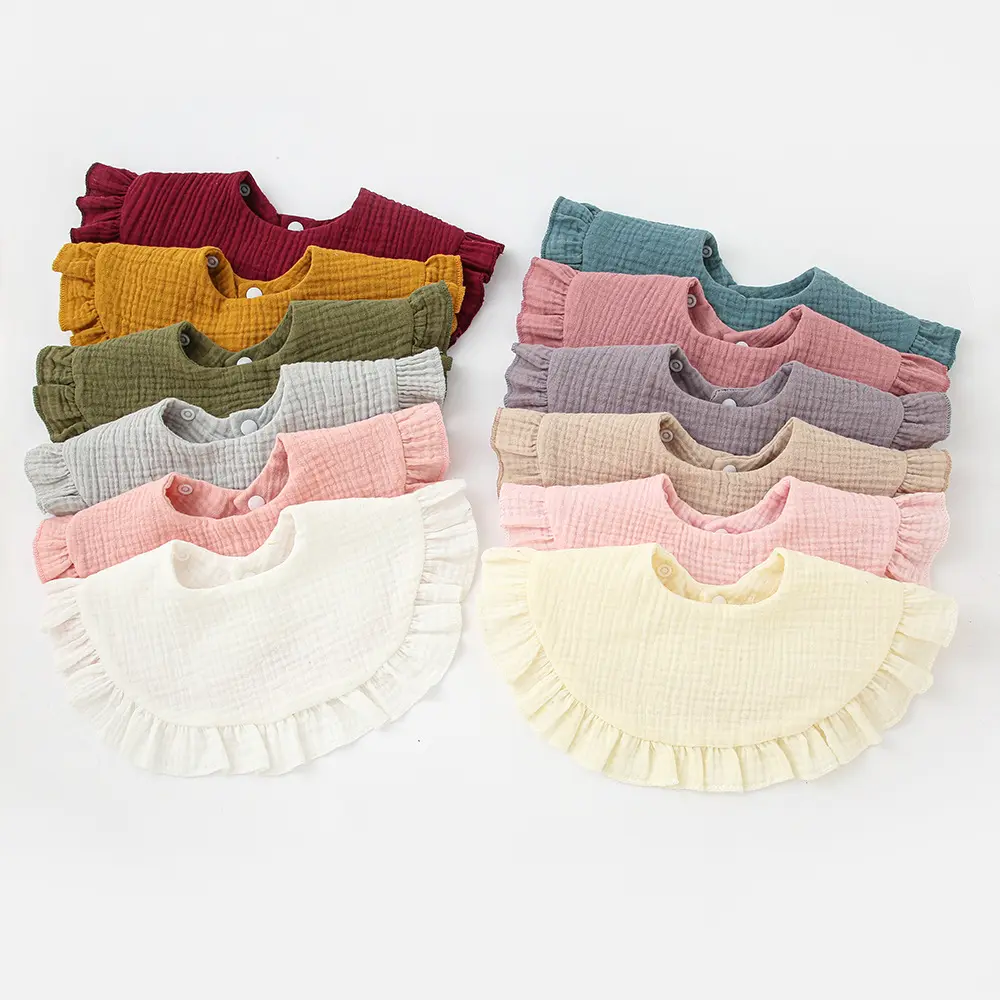 Muslin Bib Baby Items Saliva Towel Flounces Cotton Gauze Lace Feeding Bibs for Babies Kids Infant Apron Burp Cloth Newborn Girls