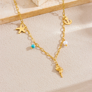 Stainless Steel Necklace With Starfish Anchor Conch Pendant Themed Charms Fashion Jewelry For Women - Product Image 1