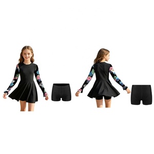 Traje de Baño de 2 Piezas para Niñas, Diseño Deportivo, Vestido Estampado y Pantalones Cortos para Piscina, Playa y Gimnasia - Product Image 3