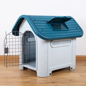 Plastic Pet <b>House</b> Medium Dog Kennel Waterproof Indoor Outdoor Dog <b>Bed</b> Blue Roof White Walls Removable Washable - Product Image 1