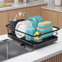 Égouttoir à vaisselle moderne pour comptoir, organisateur multifonctionnel pour évier de cuisine, pour assiettes, bols, baguettes et fourchettes avec drainage