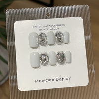 Faux Ongles Carrés 3D en Strass, Vente en Gros, 10 Pièces, Cristal Blanc Premium, Ongles Artificiels en Acrylique Faits Main, à Coller