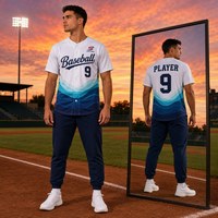 Jersey Baseball Custom Grosir Cetak Gradasi Gelombang Cepat Kering Bernapas Kancing Depan Poliester Sublimasi Atasan Tim