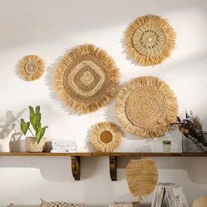Fibre synthétique rotin mur fait à la main Art décor <span class=keywords><strong>macramé</strong></span> suspendu pour arc panier <span class=keywords><strong>bleu</strong></span> et gris décorations en métal - Product Image 3