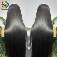 Penjual Grosir 100 Wig Rambut Asli Brasil Mentah Lurus, Wig Rambut Manusia Peru Mentah Asli dengan Lace Front Closure Lurus Alami