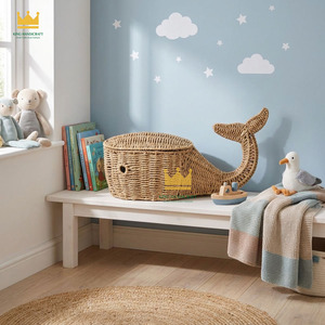 Cesta de Almacenamiento Tejida de Pasto Marino con Forma de Ballena, Estilo Bohemio, para Organización de Ropa en Habitación Infantil, de Una Sola Capa, Multifuncional, Hecha a Mano con Ratán - Product Image 3