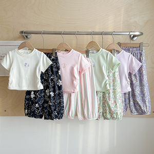 Girls Summer Clothing Set Korean Style <b>Short</b> Sleeve Printed T Shirt and <b>Harem</b> Pants Soft Cotton Beach Outfit 2 Piece Set - Product Image 6