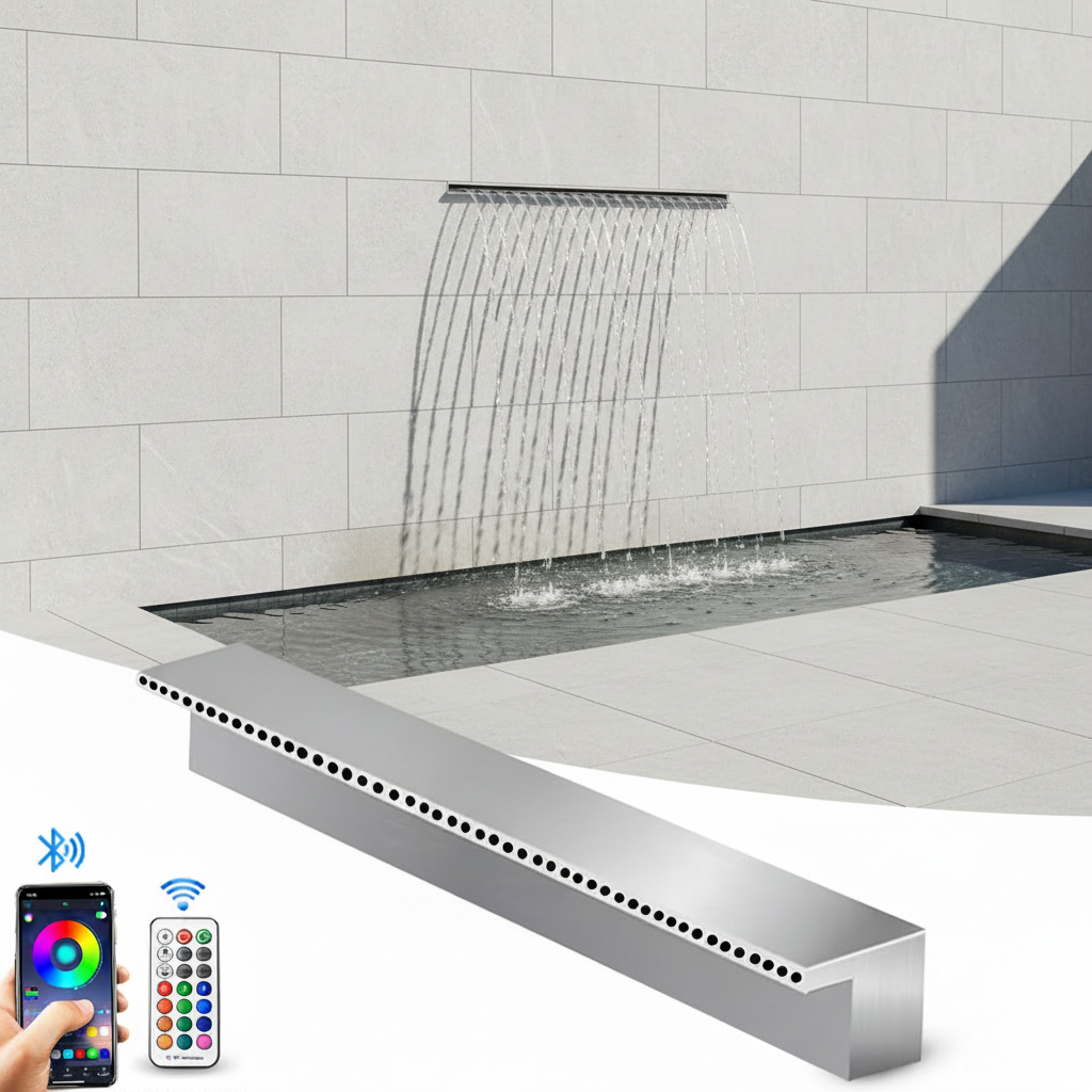 Stainless Steel Rectangle High End Water Spillway Pool Spa Wall Mount Modern Blade Fountain Waterfall for Swimming Pool