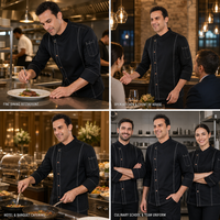 Jaket Chef Bahan Poly Cotton Twill dengan Kancing Placket, Manset 3/4 Turn Back, Jahitan Kontras, Seragam Chef Dapur, Logo Bordir Custom