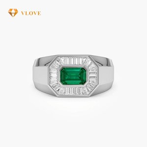 Vlove Sang Trọng Trang Sức Cô Dâu Hình Bát Giác Baguette Kim Cương Nhẫn 14K Vàng Cưới Ngọc Lục Bảo Nhẫn - Product Image 3
