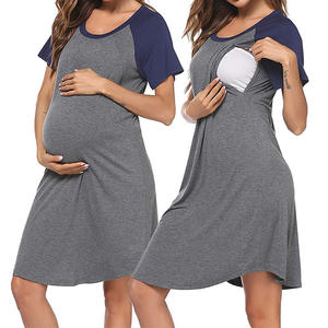 Vêtements de nuit de maternité à manches courtes et col rond, confortables et élastiques pour femmes enceintes, pour l'allaitement - Product Image 2