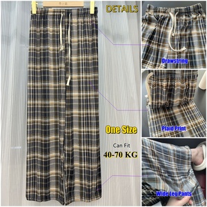 <span class=keywords><strong>Pantalon</strong></span> long à carreaux taille haute en soie glacée douce <span class=keywords><strong>Pantalon</strong></span> décontracté printemps été <span class=keywords><strong>pantalon</strong></span> mince à jambes larges pour <span class=keywords><strong>femme</strong></span> - Product Image 5