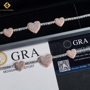 2 Tone Rose gold <b>Solid</b> 925 <b>Silver</b> Hip Hop Jewelry Unisex <b>Bracelet</b> DVVS Moissanite Heart Tennis <b>Bracelet</b> - Product Image 4