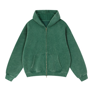 Sweat à capuche zippé en molleton épais 355 GSM, coupe droite, brodé, délavé, pour homme, épaules tombantes, streetwear premium, XL - Product Image 5